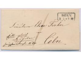 R2 Bonn 2.5.  (1851) auf  mit komplettem Inhalt nach Köln, handschriftlich: "Eilt, gleich abzugeben", Ankunftsstempel St. P. 