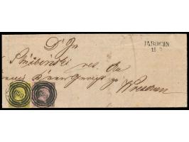 1 Sgr. und 3 Sgr. (beide vollrandig) mit  Nummernstempel 669  und L2  Jarocin  11.7.(1851) auf Post-Insinuations-Dokument nac