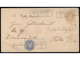 Ganzsachenumschlag 3 Sgr. mit Zusatzfrankatur 2 Sgr., R2  Perleberg  2.7., roter R1  Recommandirt,  nach Halle, Ausg.-Stempel