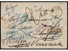Faltbrief aus Genua 2.10.1862 mehrfach nachgesandt über Florino, Venezia, Triest, Wien und Dresden nach Berlin mit den entspr