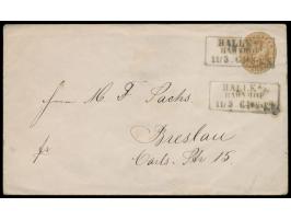 Briefumschlag mit  entlang des Markenbildes geschnittener 3 Sgr.-Marke,  R3  Halle Bahnof  11.3.64, nach Breslau, Ankunftstem