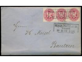 R3  Berlin. Post-Exp. 21 / Moabit  30.11.64, zwei Abschläge auf Faltbriefhülle mit waagerechtem Dreierstreifen 1 Sgr nach Bau