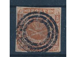 Dänemark 4 S. (MiNr. 7) mit stummem  Dreiringstempel von Keitum,  Marke ist vollrandig und vorderseitig sehr schön, rückseiti