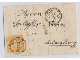 3 Kr. (allseits vollrandig) mit Stempel  Güglingen  29.4.58 auf Faltbrief mit komplettem Inhalt nach Ludwigsburg, rückseitig 