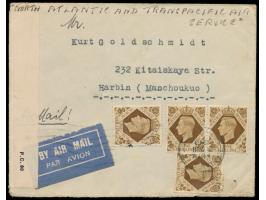 2 x 1 Sh. auf &nbsp;Luftpostbrief nach Harbin (Manschoukuo), &nbsp;Leitvermerk &quot;Northatlantic and Transpacific Clipper S