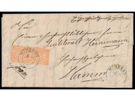 senkrechtes Paar 1/2 Gr auf Faltbrief, seltener Preußen-K2  Wimbern  13.11.68, nach Hamm, Ankunftstempel 14.11., mit Inhalt
S