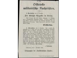 Deutsch-französischer Krieg:  Telegramm-Aufnahmeformular von  Dannenberg  für ein Telegramm aus Berlin vom 7.12.1870 mit offi