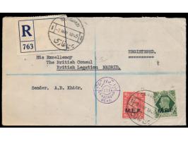 BOFIC (M.E.F.):  1 d. und 9 d. auf  Einschreibbrief  mit zweisprachigem Stempel  Benghazi  2.5.45, gleicher Stempel auch auf 