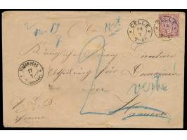 1 Gr. auf übergewichtigem Brief mit Hannover-K2  Celle  14.7.(1871) nach Hannover, blauer Taxvermerk 2 Gr. und handschriftlic