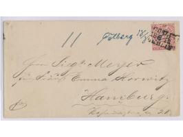 Bahnpost-L3  Cöslin - Berlin  18.8. I. R. und handschriftliche Aufgabe  "Colberg 18.8."  auf Briefumschlag mit 1 Gr. nach Ham