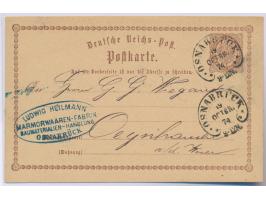 Osnabrück,  Hufeisenstempel mit Zierpunkten 19.10.1874, 2 Abschläge auf Ganzsache 1 Gr nach Oeynhausen, Spalink Nr. 30-1
Post