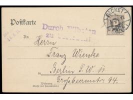 Berliner Packetfahrt-Gesellschaft,  Marke für den Drucksachenverkehr ohne Wertangabe in grau (MiNr 86) auf Karte der Berliner