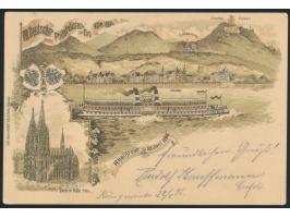 Köln, &nbsp;anlässlich des VIII. Deutschen Philatelistentages 1896: dekorative Litho-Ansichtskarte &nbsp;&nbsp;&quot;Dampfer-