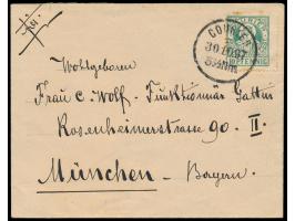 München,  Courier-Marke  10 Pf. grün  (gering fleckig) als Einzelfrankatur auf Brief mit Stempel Courier 30.10.97, auf Brief 