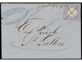 2 Gr kleiner Schild mit kreuzweiser  Federzugentwertung  und handschriftlichem Aufgabevermerk  "Gebweiler 19.6.72"  auf Faltb