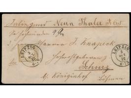 Einzelfrankatur  5 Gr. Kleiner Schild  portorichtig auf  Wertbrief über 9 Thaler nach Schurz in Böhmen, K2 Leipzig 3. Oct. 72