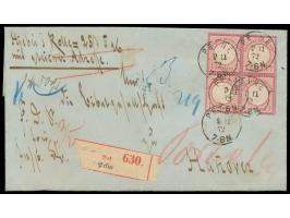 Viererblock 1 Gr.  (Marke unten rechts mit kleinem Ausriss) auf Paketbegleitbriefhülle, Stempel  Peine  9.11.72, nach Hannove