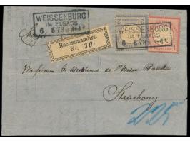 1 Gr. und 2 Gr. auf Briefvorderseite, sehr seltener Versuchs-R-Zettel "Recommandirt Nr. ..." mit Mäanderrahmen in schwarz, Ra