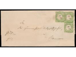 3 x 1/3 Gr. zusammenhängend als Block auf Faltbriefhülle, Stempel  Stolzenau  18.12.74, nach Hannover, Ankunftstempel vom gle