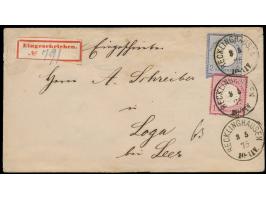 1 Gr. und 2 Gr. (als 30 Pf.) auf  Einschreibbrief  mit Stempel  Recklinghausen  3.5.75 und  1. R-Zettel "Eingeschrieben No. .