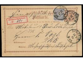 Ganzsache 1/2 Gr. mit Zusatzfrankatur 20 Pfe. als  Einschreiben-Postkarte,  Stempel Doebeln   15.7.75, R-Zettel "Eingeschrieb