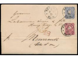 10 Pfe. und 20 Pfe. auf  Auslandsbrief  (Faltbrief mit komplettem Inhalt) zum 30 Pf.-Tarif nach Frankreich, Stempel  Berlin. 