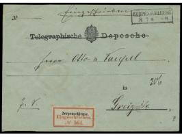 Vordruckbrief  Telegraphische Depesche,  verwendet als Einschreibbrief Postsache, R2  Zerpenschleuse  8.7., R-Zettel rote Num