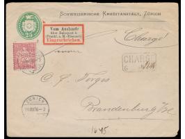 Schweiz-Ganzsachenumschlag  25 Rp. mit Absenderzudruck "Schweizerische Kreditanstalt, Zürich" uns Zusatzfrankatur 10 Rp. mit 