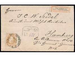Österreich 15 Kr. (Ausgabe 1867) auf kleinem Briefumschlag aus Wien nach Hamburg, Stempel Neubau / Siebensterngasse 1877, Rah