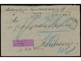 unfrankierter Postvorschussbrief mit Stempel  Hamburg 2  6.3.78, dreiseitig gezähnter lila  Aufkleber "Hamburg 2 Auslagen 168