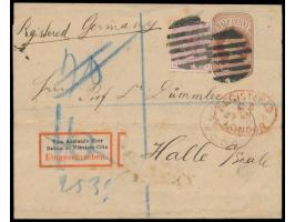 Großbritannien-Ganzsachen-Streifband  1/2 d. mit Zusatzfrankatur 2 1/2 d. als  Einschreiben  nach Deutschland, Stempel Regist