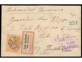 USA 15 C. Webster  auf Einschreibbrief nach Deutschland, Stempel Registered Dec. 24 1879 San Francisco, Cal., Durchgangsstemp