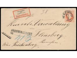 Österreich, Ausgabe 1867: Ganzsachenumschlag 5 Kr. mit rückseitig 2 x 5 Kr., Stempel  Nachod  27.6.1880, Stempel  Recommandir