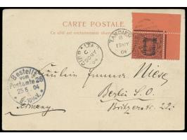 Morocco Agencies:  Aufdruckausgabe 10 C. als linkes oberes  Eckrandstück  auf Ansichtskarte nach Berlin, Stempel Tangier A 26