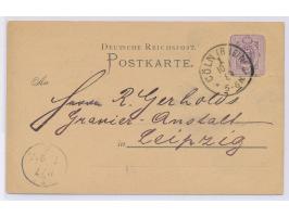 Ganzsachenausschnitt  5 Pf. auf Firmenkarte "Rich. Stollenwerk ... Fabrik für Gold &amp; Silber-Prägungen aller Art ...", Ste