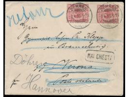 senkrechtes  Zwischenstegpaar  10 Pf. Krone-Adler auf Auslandsbrief mit Stempel  Döhren (Hannover)  3.4.93 nach Verona, Poste