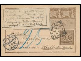 Italien-Sonderganzsache 10 C. mit Stempel Bologna 4.11.95 nach Halle, hektografierter  Aufkleber  "Trägt auf der Vorderseite 