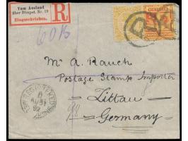 Australien - Victoria  1 1/2 d. und 3 d. auf Einschreibbrief nach Deutschland, entwertet mit Kreisstempel "R", Stempel  Regis