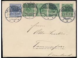 4 x 5 Pf. und 20 Pf. auf Auslandsbrief 2. Gewicht nach Finnland, Stempel  Bad Nauheim  22.9.97, Ankunftstempel Tampere, ungew