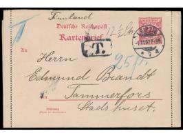 Ganzsachen-Kartenbrief 10 Pf. mit Stempel Leipzig 7 1.11.97 , Ersttag, ohne Zusatzfrankatur nach Finnland, daher T.-Stempel u