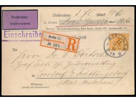 Einzelfrankatur 25 Pf. Krone-Adler als seltene Verwendung auf  Nachnahme-Einschreiben-Postkarte  nach Österreich, Stempel  Be