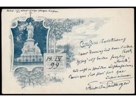 5 Pfg. Krone/Adler auf Ansichtskarte Goethe-Denkmal in Berlin, Stempel Berlin 50 15.4.99, nach Jena. Vierzeiliger Grußtext mi