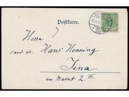 5 Pfg. Krone/Adler auf Ansichtskarte Goethe-Denkmal in Berlin, Stempel Berlin 50 15.4.99, nach Jena. Vierzeiliger Grußtext mi