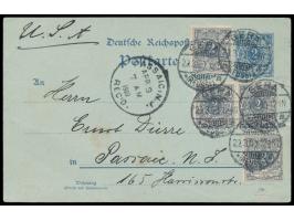 Ganzsache 2 Pf. mit Zusatzfrankatur 4 x 2 Pf. als Auslandskarte mit Stempel Gera  29.3.00  nach USA,  Ausgabetag der 2 Pf.-Ma