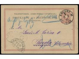 Ganzsache 10 Pf. mit Stempel Erfurt 1 8.2.81  nach Kolumbien,  Durchgangsstempel New York 25.2. und 9.3. (rückseitig), Halbkr