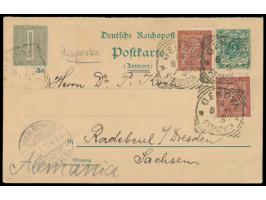 Ganzsachen-Antwortteil 5 Pf. mit Ergänzungsfrankatur  Italien 1 C. und 2 x 2 C.  zurück nach Deutschland, Stempel Genova 14.8