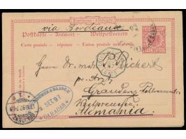 Ganzsachen-Doppelkarte 10 Pf. (1192f) mit Stempel &nbsp;Graudenz &nbsp;30.8.97 &nbsp;nach Venezuela &nbsp;und &nbsp;zusammenh