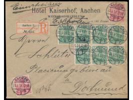 Siebener-Block 5 Pf. und 2 x 10 Pf. auf  Eilboten-Einschreibbrief  mit Stempel  Aachen 1  26.4.01 nach Dortmund, vorderseitig