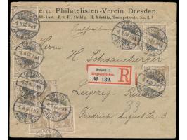 10 x 3 Pf. Germania  (ohne Wasserzeichen)  als seltene Mehrfachfrankatur auf  Einschreibbrief  mit Stempel  Dresden 3  6.8.02