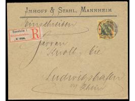 Einzelfrankatur 25 Pf. (ohne Wasserzeichen) auf  Einschreibbrief im Nachbarortsverkehr  von Baden nach Bayern, Stempel  Mannh